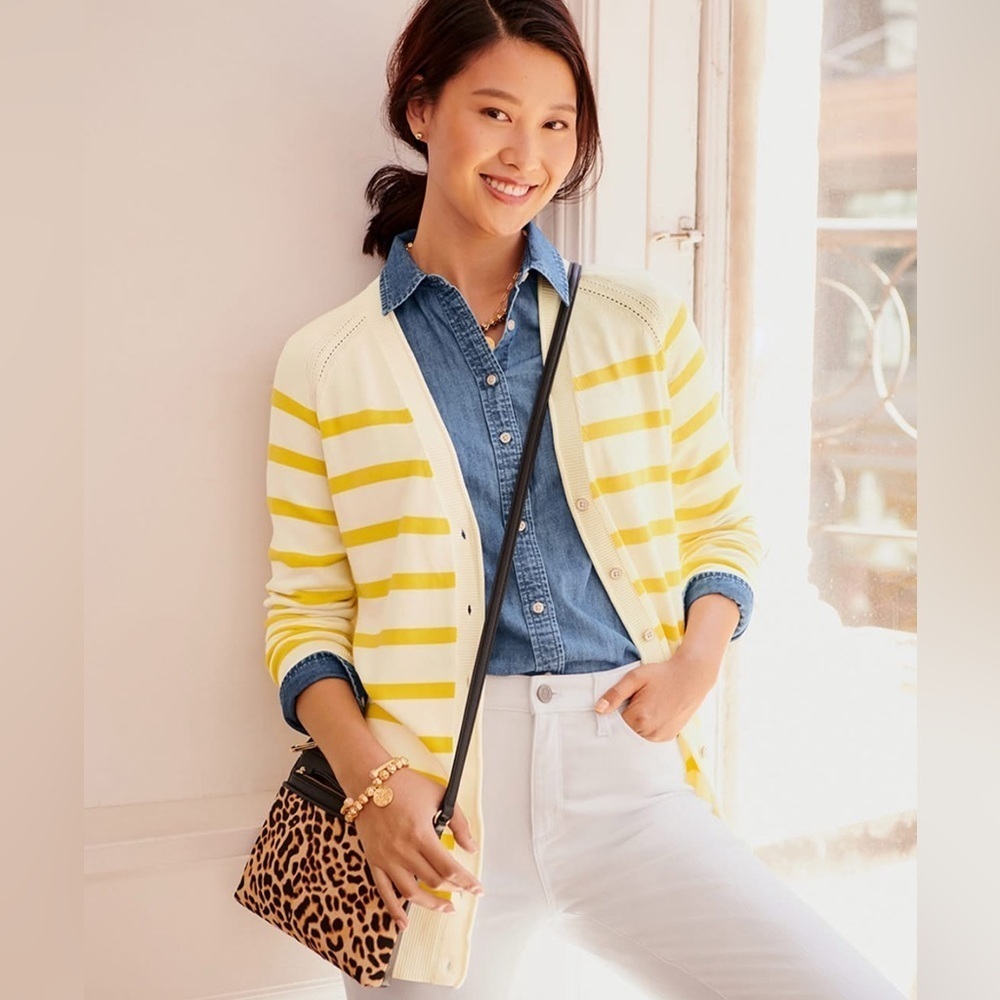 Women’s Talbots Button Front Striped Long Sleeve V-Neck Cardigan Sweater XS